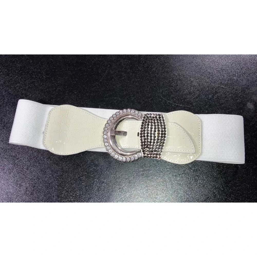 Vintage Y2K Waist Belt Women M/L Elastic Fashion Rhinestone Buckle Statement‎